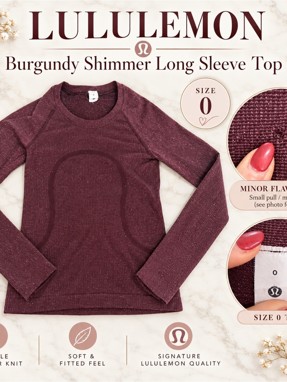 lululemon athletica Burgundy Shimmer Long Sleeve Tee